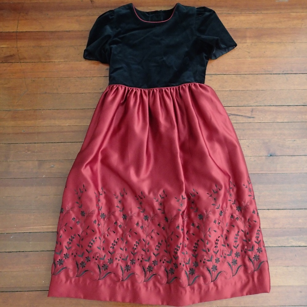 The Wooden Solider Velvet Embroidered Satin Dress